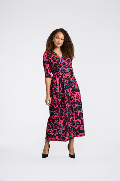 Sonia V Neck Wrap Dress Pink Leopard Chapter.London